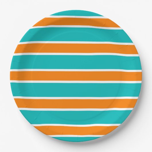 SCHICKES PAPIER PLATE_TURQUOSIE/ORANGE STRIPES #6 PAPPTELLER (Vorderseite)