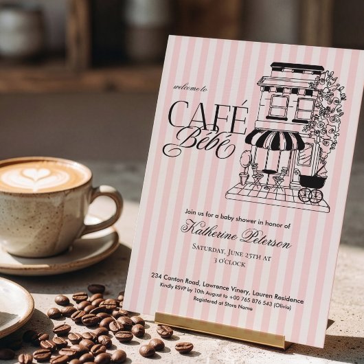 Schickes Pariser Café Bébé Französische Babyparty Einladung