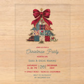 Schickes Patchwork-Schleifen-Weihnachtsbaum-Party Acryleinladungen (Vorderseite)
