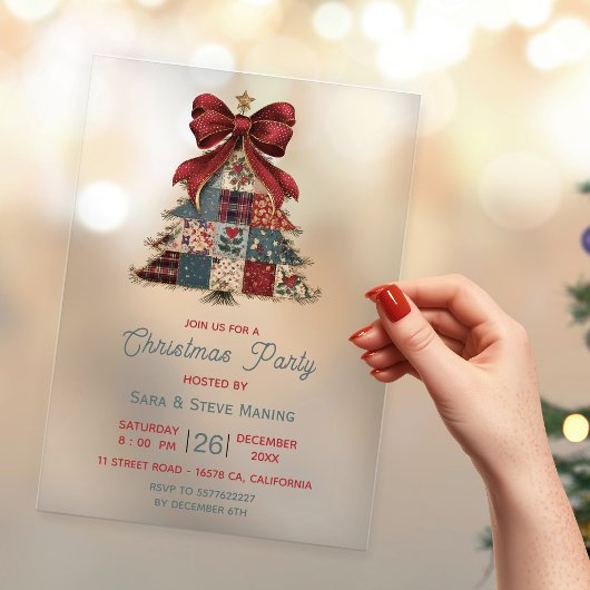 Schickes Patchwork-Schleifen-Weihnachtsbaum-Party Acryleinladungen