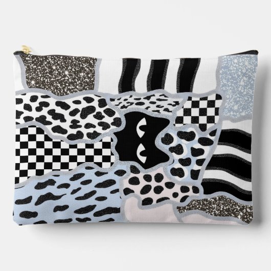 Schickes Patchwork Verdächtige Schwarze Katze Ging Zubehörtasche (Vorderseite)