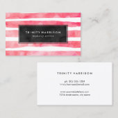 Schickes rosa Aquarell Stripes | Tafel Visitenkarte (Vorne/Hinten)