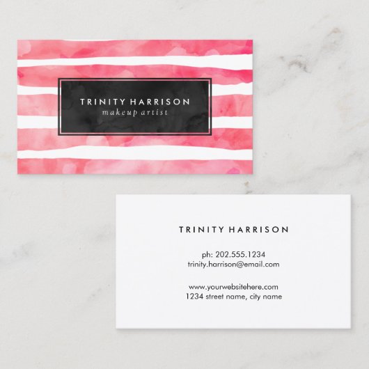 Schickes rosa Aquarell Stripes | Tafel Visitenkarte (Vorne/Hinten)