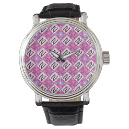 Schickes rosa geometrisches Alphabet Anfangsbuchst Armbanduhr