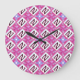 Schickes rosa geometrisches Alphabet Anfangsbuchst Große Wanduhr