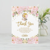 Schickes rosa Goldblumenreise-Abenteuer-Babyparty Dankeskarte (Stehend Vorderseite)
