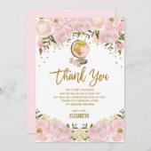 Schickes rosa Goldblumenreise-Abenteuer-Babyparty Dankeskarte (Vorne/Hinten)