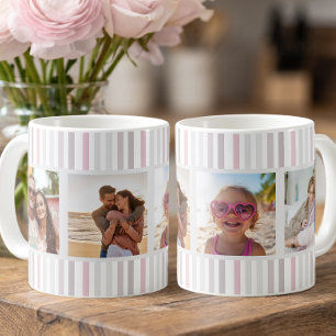 Schickes Rosa Grau Streifen-Multi-Foto-Raster Kaffeetasse