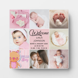 Schickes rosa individuelles Namen- und Baby-Foto-C Fotoplatte