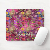 Schickes rosa-lila Wasserfarben-Botanik-Monogramm Mousepad (Mit Mouse)