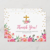 Schickes rosa mit Blumengold danken Ihnen zu Dankeskarte (Vorne/Hinten)