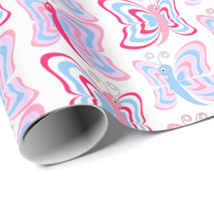 Schickes Rosa und Blaues Schmetterlingsmuster Geschenkpapier