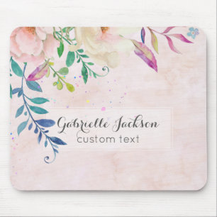 Schickes Rosa Wasserfarben-Blumenmonogramm mit ind Mousepad