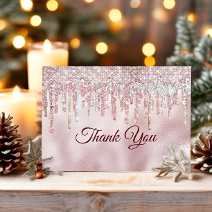 Schickes Rosé Blush Gold Glitter tropft Dankeskarte