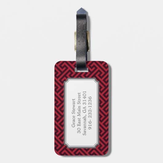 Schickes rotes griechisches geometrisches gepäckanhänger (Rückseite vertikal)