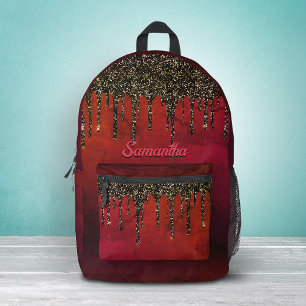 Schickes rotes schwarzes und goldenes Glitter-Trop Bedruckter Rucksack