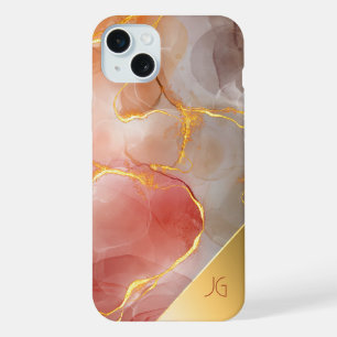 Schickes rotes und goldenes Achat-Monogramm iPhone 15 Plus Hülle