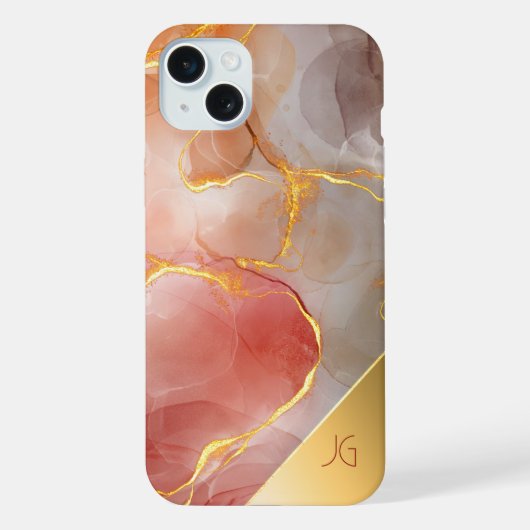 Schickes rotes und goldenes Achat-Monogramm iPhone Hülle (Rückseite)