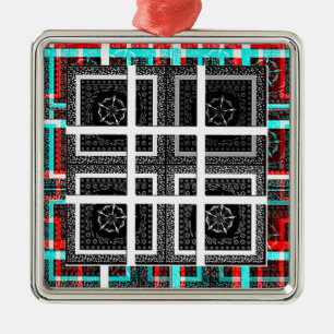 Schickes Schachbrettmuster Schwarz, Weiß & Rot Gra Ornament Aus Metall