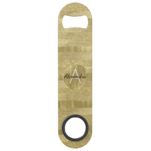 Schickes Schein-Gold Stripes Monogramm Speedflaschenöffner