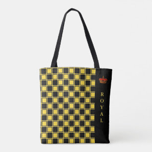 Schickes Schwarz, Gelb kariert & Kalligrafie Tasche