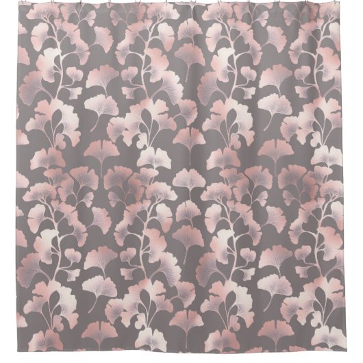 Schickes Schwarz-Rosa-Ginkgo-Muster Duschvorhang (Vorderseite)