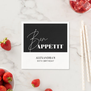 Schickes Schwarz-Weiß Bon Appétit Geburtstag Serviette