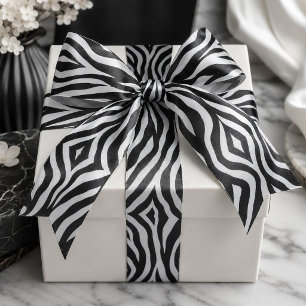 Schickes Schwarz-Weiß-Zebra-Print Safari-Geburtsta Satinband