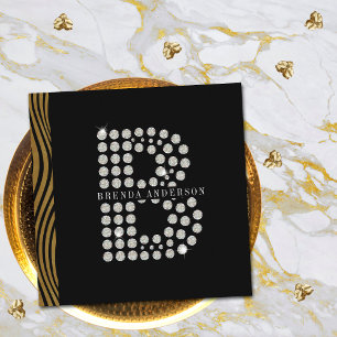 Schickes schwarzes Gold-Diamant-Initial-B-Monogram Quadratische Visitenkarte