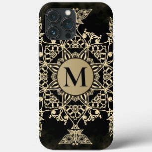 Schickes schwarzes Gold-Monogramm-Mandala Mädchenh Case-Mate iPhone Hülle