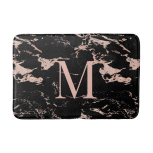 Schickes schwarzes Marmor-Roségold-Folien-Monogram Badematte