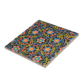 Schickes schwarzes Muster mit farbenfrohen Blumen Fliese (Seite)