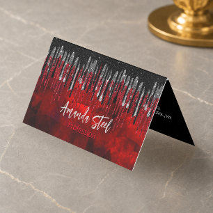 Schickes schwarzes rotes silbernes Glitter-Tropfen Visitenkarten