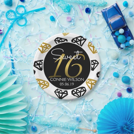 Schickes Schwarzes u. Golddiamant-16. Pappteller (Party)