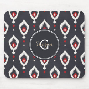 Schickes schwarzes und rotes Ikat-Stammesmuster-Mo Mousepad