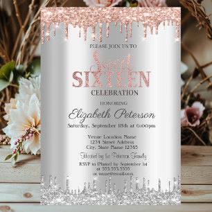 Schickes Silber Glitter Tröpfchen Roségold Sweet Einladung