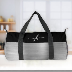 Schickes silbernes gebürstetes Metall schwarzes Sc Duffle Bag