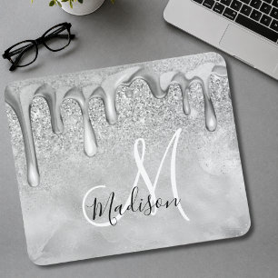 Schickes silbernes Ombre-Glitter-Tropfen-Monogramm Mousepad