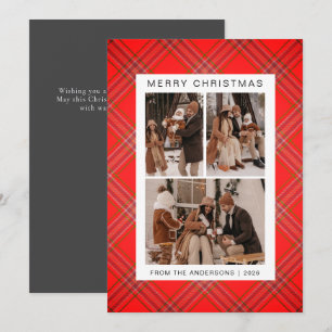 Schickes Tartan-Muster 3-Foto-Raster Familienweihn Feiertagskarte