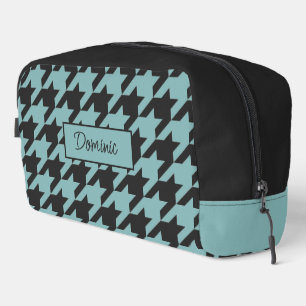 Schickes Teal Blau Grün Schwarz Houndstooth-Muster Waschbeutel