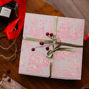 Schickes Vintage Blau Rosa Toile de Jouy Muster Geschenkpapier