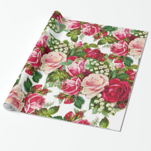 Schickes Vintage-Rot-Rosa-Rosen-Blumen-Muster Geschenkpapier