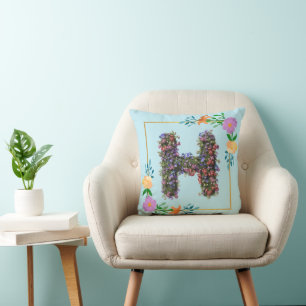 Schickes Watercolor-Blumen-Letter H  Kissen