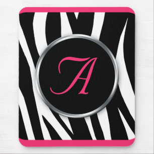 Schickes Zebra-Druck-Beeren-Rosa-Monogramm Mousepad