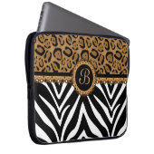 Schickes Zebra-Leopard-Spitze-Monogramm Laptopschutzhülle (Vorne Rechts)