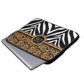 Schickes Zebra-Leopard-Spitze-Monogramm Laptopschutzhülle (Vorne Knopf)