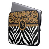 Schickes Zebra-Leopard-Spitze-Monogramm Laptopschutzhülle (Vorderseite Links)