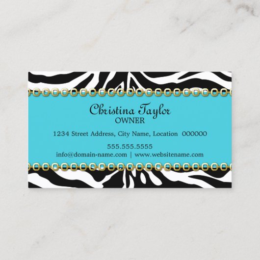 Schickes Zebra-Mode-Accessoire und Schmuck Visitenkarte (Rückseite)