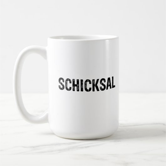 Schicksal. Schicksal in deutscher Sprache Kaffeetasse (Links)