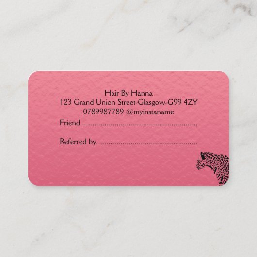 Schiedsrichtiges Rosa und Schwarzes Jaguar Visitenkarte (Rückseite)